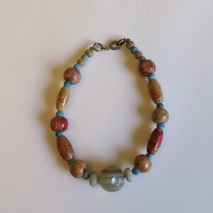Natural Stone And Wood Beaded Bracelet Southwest Aztec Tibet Bohemian Hippie